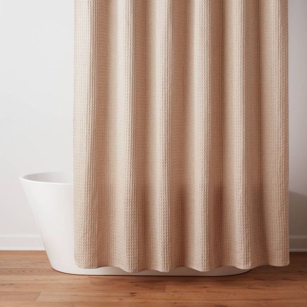 72"x84" Extra Long Waffle Weave Shower Curtain Khaki - Threshold